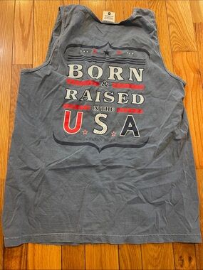 Jadelynn Brooke Blue Graphic 'Born & Raised in the USA' Sleeveless Tee